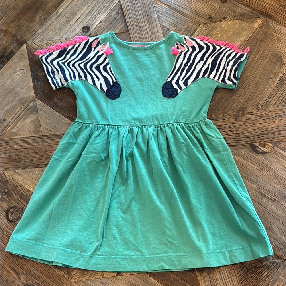 Mini Boden Green Dress with Zebra Sleeves